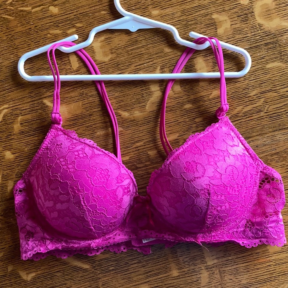 Hot pink lace 80C/34D lightly padded bra